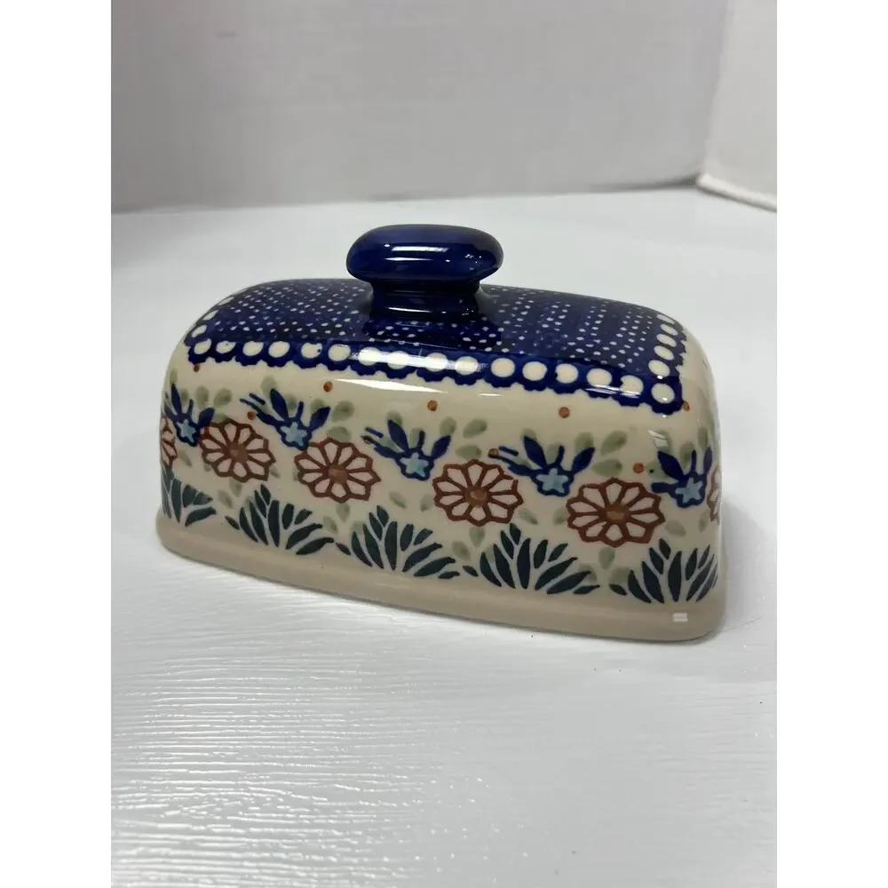 Manufaktura Polish Pottery Butter Dish with Lid Boleslawiec Hand Made Painted